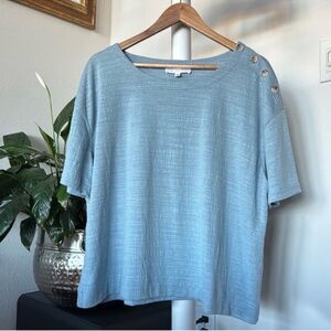 Jane & Delancey Women's Blouse/Top/Shirt Sz XL Blue Brown buttons Boatneck Boxy